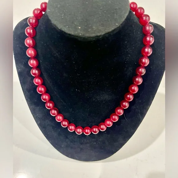 RARE!!! Artisan Red Jade or Carnelian Bead Necklace | Sterling Clasp | Vintage - Picture 5 of 12